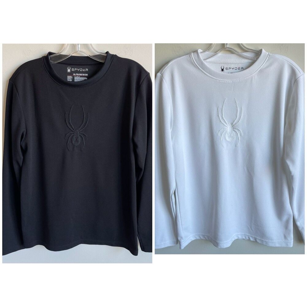 Spyder Youth Debossed Long Sleeve Thermal Shirt Lot XL 18/20 Black White